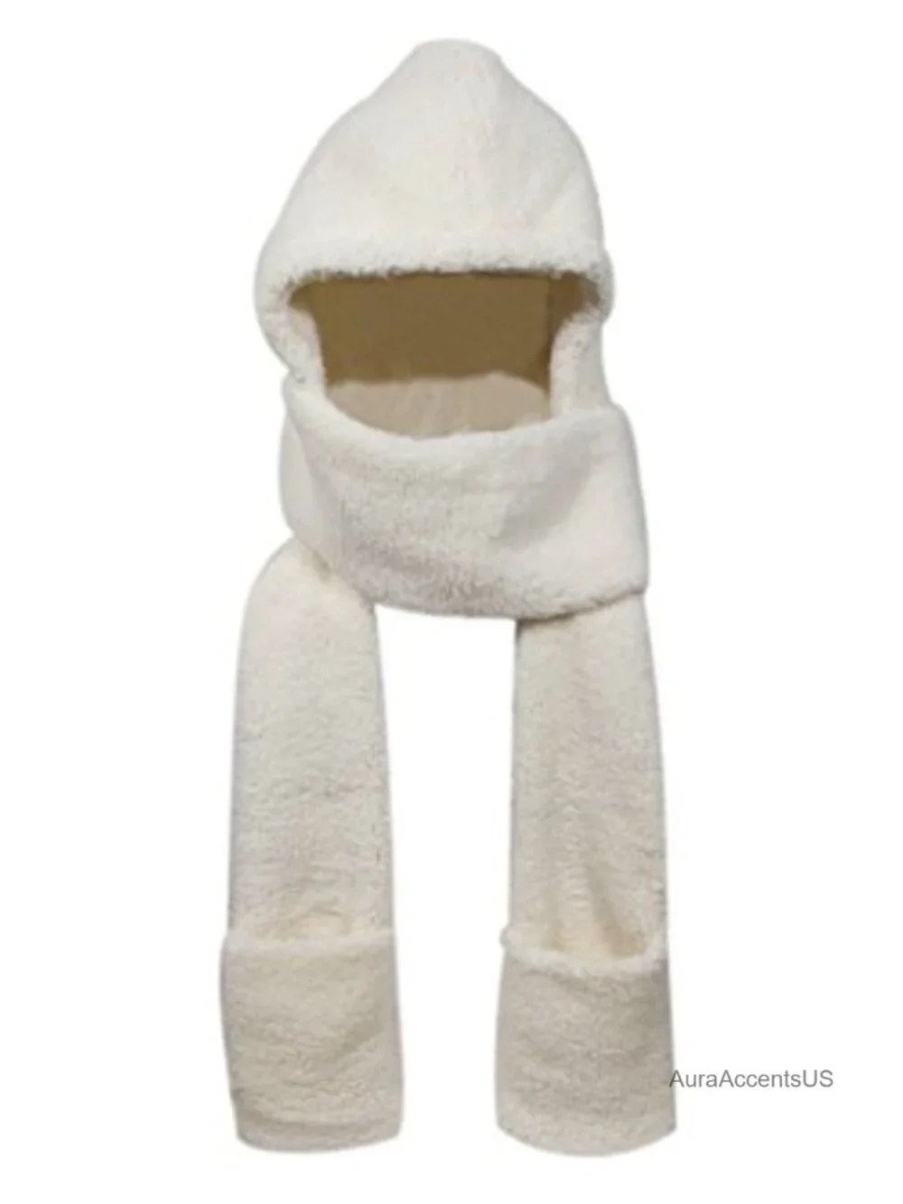 Super Soft Fleece Hooded Scarf with Glove Pockets, 3-in-1 Winter Headwear